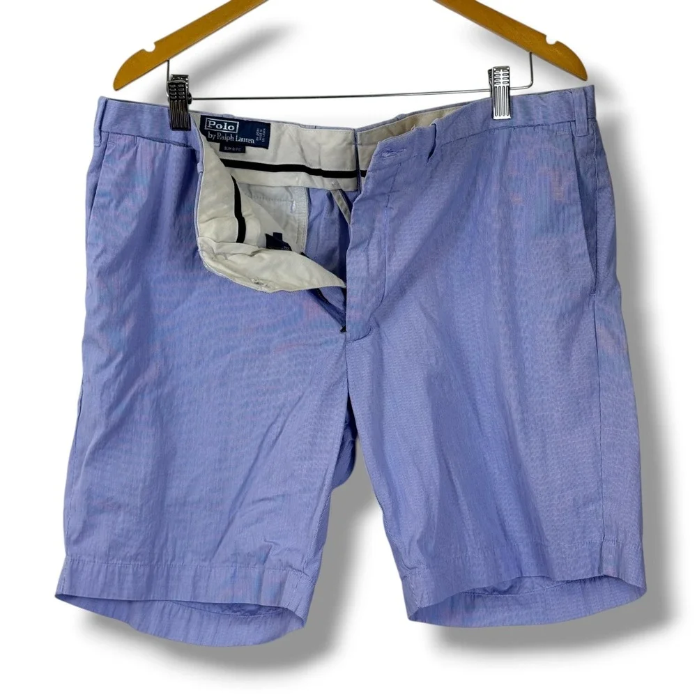 Polo Ralph Lauren Shorts Men 38 Blue Micro Stripe Slim GI Fit Cotton Golf Preppy